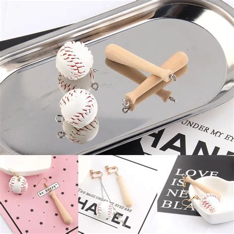 6pcslot Baseball And Wooden Stick Sports Charms Fashion Jewelry