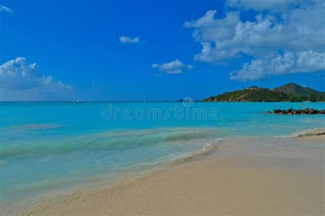 Beautiful Beach With Turquoise Calm Waters On A Caribbean Island Stock