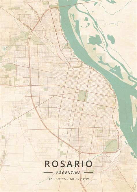 Rosario, Argentina Vintage Map Art Print - X-Small