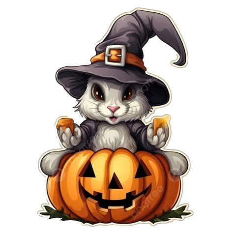 Sticker Halloween Rabbit With Big Pumpkin Jack Sticker Bunny