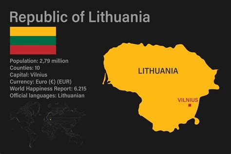 Highly Detailed Republic Of Lithuania Map With Flag Capital And Small