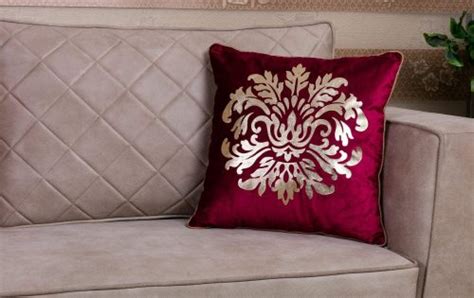 Burgundy Metallic Gold Design Throw Pillow Cushion Cover with Insert