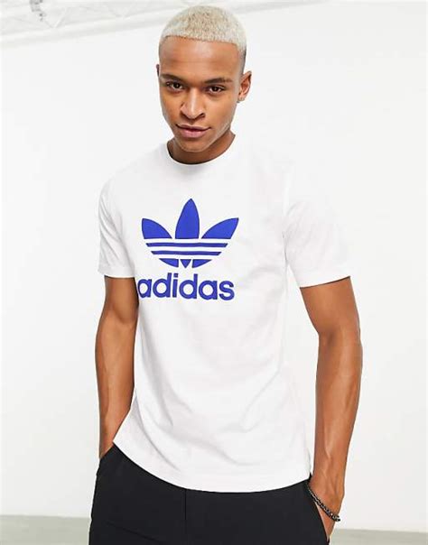 Adidas Originals Adicolor Large Trefoil T Shirt In White And Blue Asos