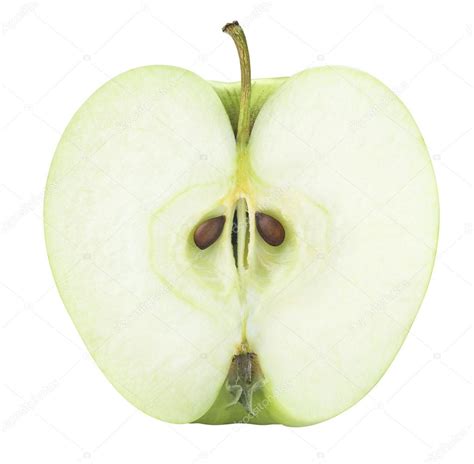 Clean Green Apple Half Isolated On White Background Stock Photo