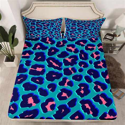 Leopard Print Bed Sheets Twin Blue Pink Cheetah Print Fitted Sheet For