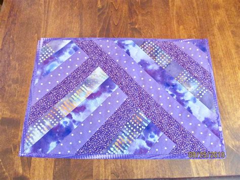 Set Of Two Cotton Quilted Fabric Placemats In Purples Etsy Fabric