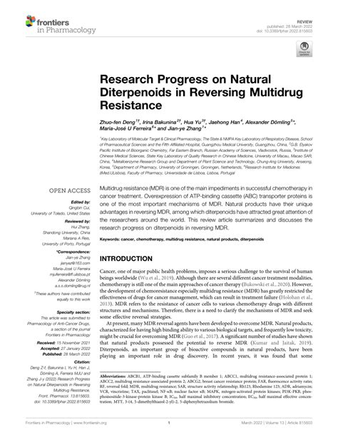 Pdf Research Progress On Natural Diterpenoids In Reversing Multidrug Resistance