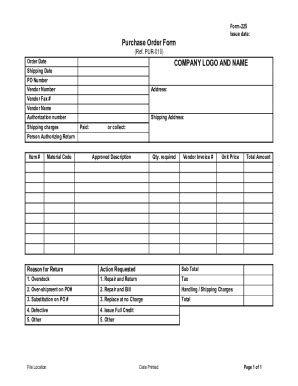 Fillable Online Purchase Order Form Purchase Order Form Fax Email