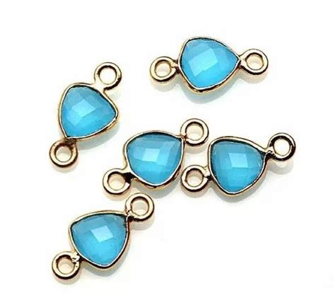 Blue Chalcedony Connector Gold Plated Earring Connector Double Bail