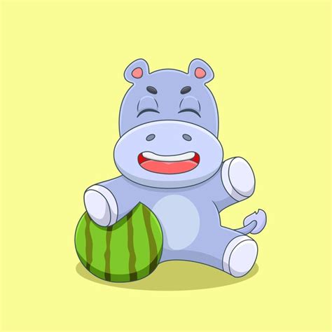 Premium Vector | Cute Hippo Holding Watermelon Illustration