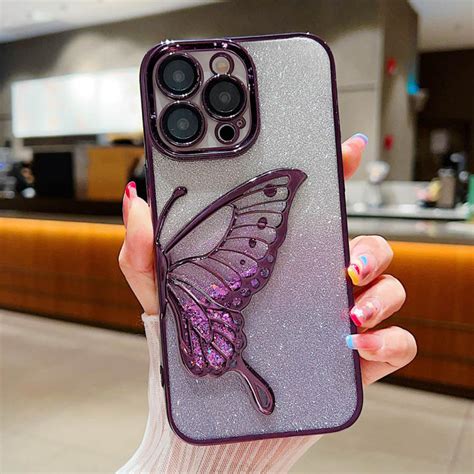 Funda Con Purpurina De Mariposa Degradada Para IPhone Carcasa