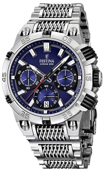 Montre Homme Festina Chrono Acier Fond Bleu