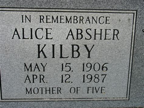 Alice Isoria Absher Wiles Kilby 1906 1987 Mémorial Find a Grave