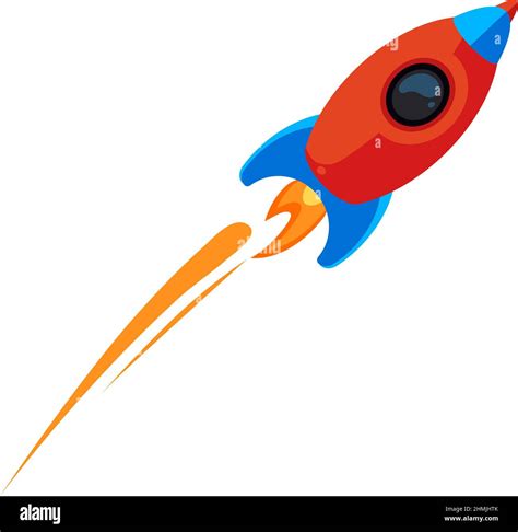 Flying Rocket With Flame Trail Shuttle Launch In Cartoon Style Stock