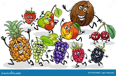 Grupo De Personagens De Banda Desenhada De Fruta Brincalh O Ilustra O