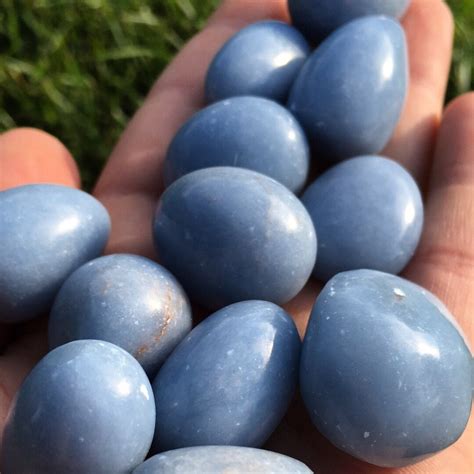 Angelite Tumbled Stone From Peru Anhydrite Tumbled Stone Light Blue