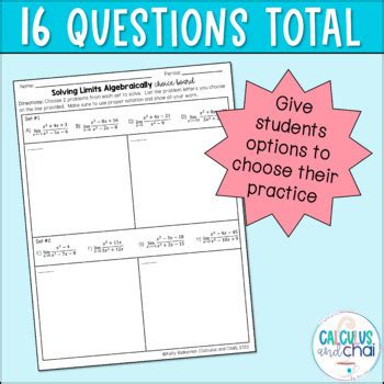 Solving Limits Algebraically By Calculus And Chai TPT