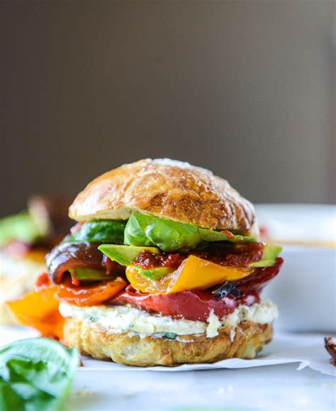 Grilled Veggie Sliders With Goat Cheese Spread And Roasted Red Pepper