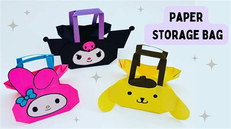 DIY Origami Paper Storage Bag Kuromi Melody Purin Paper Craft