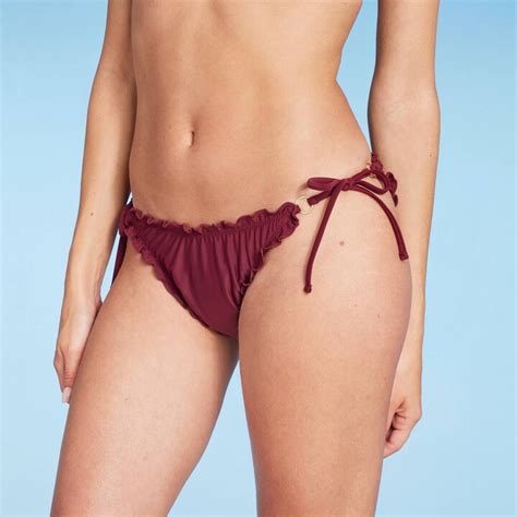 Women S String Ruffle Cheeky Bikini Bottom Shade Shore Dark Red S