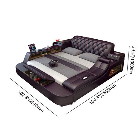 Modern King Tufted Bed In Faux Leather With Speaker Massage And Charger Homary