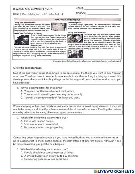 Spm Tips For Smart Shopping Worksheet Live Worksheets Worksheets Library