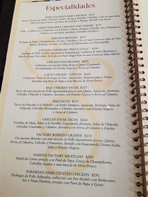 Carta Del Restaurante The Cheesecake Factory Satélite Naucalpan Del Juárez