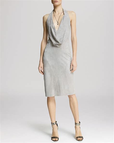 Halston Heritage Halston Dress Sleeveless Cowlneck Halter Suede