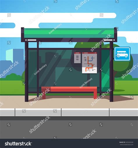 Empty Suburban Road Bus Stop City Stock Vector (Royalty Free) 505365028 ...