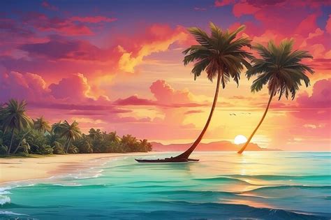 Premium Photo | Tropical beach paradise sunset