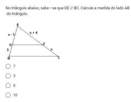 No triângulo abaixo sabe se que DE BC Calcule a medida do lado AB