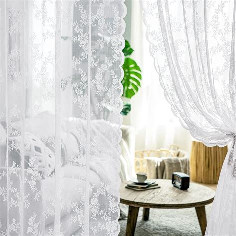 Amazon Miulee White Lace Curtains Inches Long For Living Room