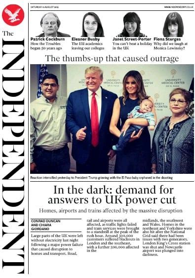 The Independent (UK) Front Page for 10 August 2019 | Paperboy Online ...