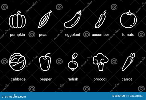 Set Of Ten Healthy Food Outline Icons Vegetables Symbols For Web And