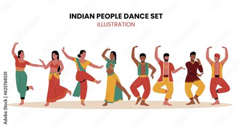 Indian performing traditional dance illustration set. Traditional ...