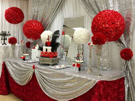 Red Silver Quinceañera Decorations