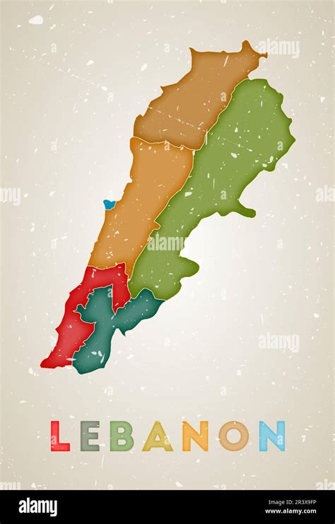 Lebanon Map Country Poster With Colored Regions Old Grunge Texture