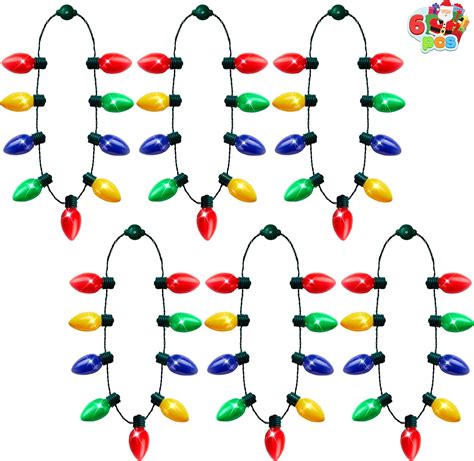 6 Pack Holiday Christmas LED Light Up Bulb Necklace Christmas Holiday