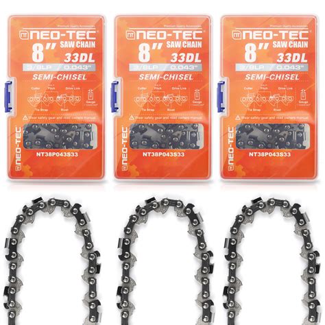 3 Packs 8 Inch Chainsaw Chain Semi Chisel 3 8lp Pitch 0 043 Gauge 33 Drive Links Fit Oregon