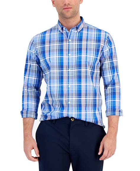 Club Room Mens Kay Plaid Poplin Button Down Shirt Created For Macys