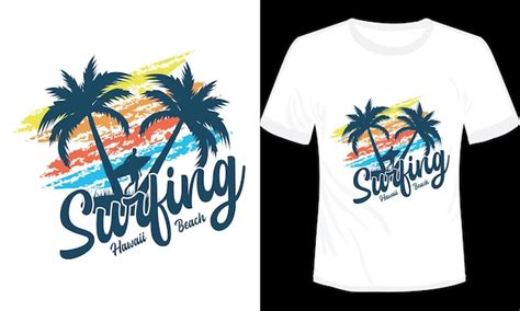 Ilustración de vector de diseño de camiseta de playa de hawaii surf