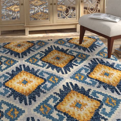 Bungalow Rose Dietz Midnight Blueyellow Area Rug And Reviews Wayfairca