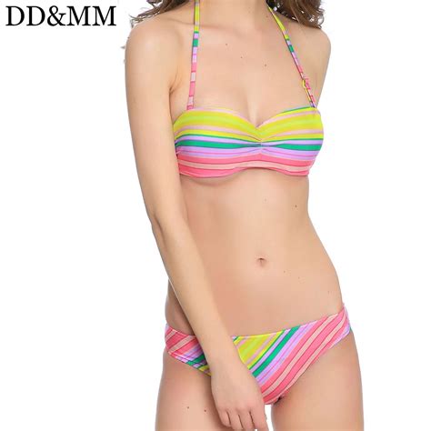 DD MM Sexy Bikini Women Swimwear Halter Swimsuit For Women Rainbow