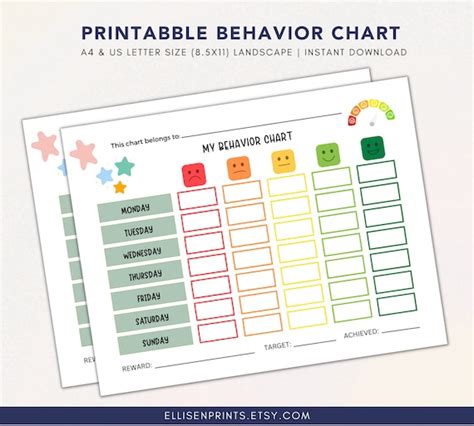 Printable Emotion Scale Behavior Chart Points Reward Chart