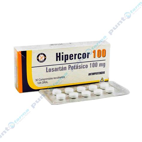 Hipercor 100 Losartán Potásico 100 mg Caja de 30 comprimidos