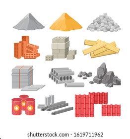 Building Material Heaps Set Bricks Sand Stock Vector Royalty Free