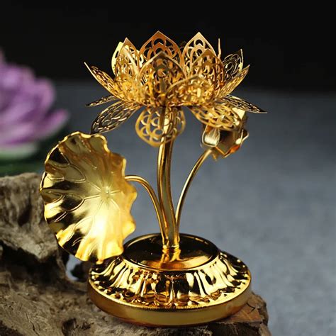 Golden Silk Hollow Lotus Candle Ghee Lamp Holder For The Buddha Candle