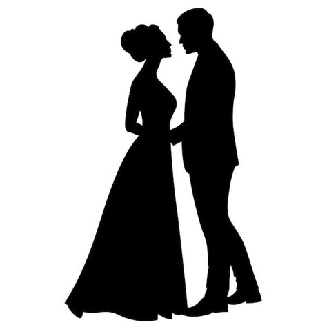 La Mariée Et Le Marié Se Tiennent Côte à Côte Des Silhouettes En Noir