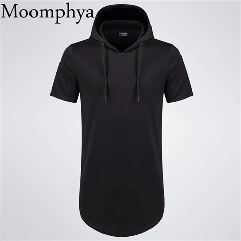 Moomphya Mens Hooded T Shirt Hipster Hip Hop T Shirt Men Longline