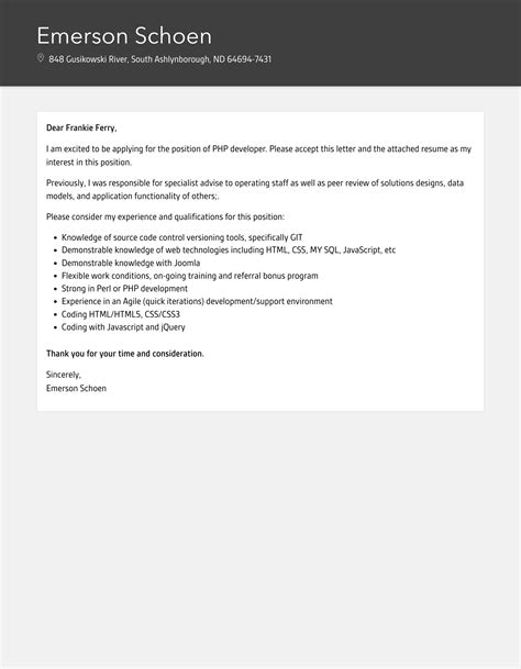 PHP Developer Cover Letter Velvet Jobs